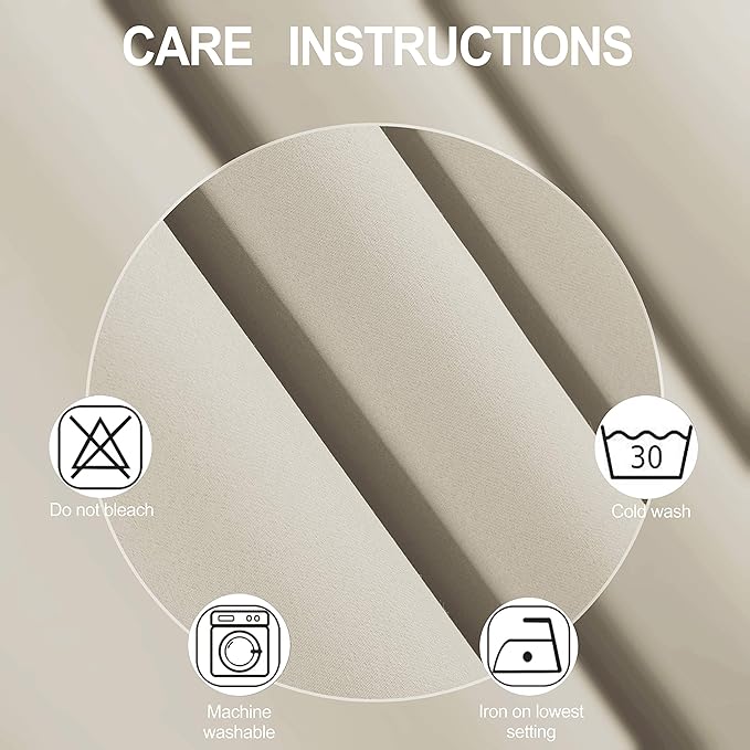 LEMOMO Light Beige Thermal Blackout Curtains/42 x 72 Inch/Set of 2 Panels Room Darkening Curtains for Bedroom