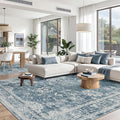 Madane 8x10 Area Rugs for Living Room, Machine Washable Vintage Rug with Non-Slip Backing, Soft Floral Print Large Throw Rugs, Thin Carpet for Bedroom Dining Room Farmhouse (8 x 10, Cadet Blue)