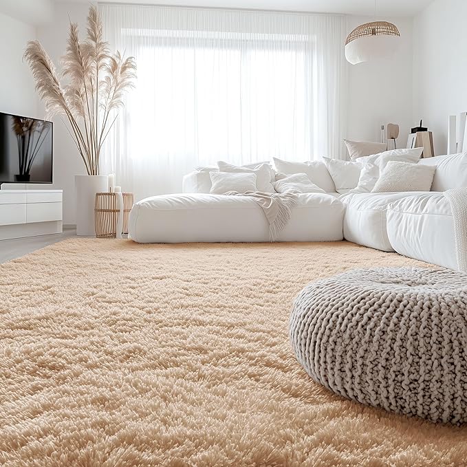 OLANLY 10x10 Machine Washable Large Area Rugs for Living Room, Bedroom, Soft Fluffy Shaggy Bedside Rug, Indoor Floor Carpet for Kids Girls and Boys, Dorms, Nursery, Home Decor Aesthetic, Beige