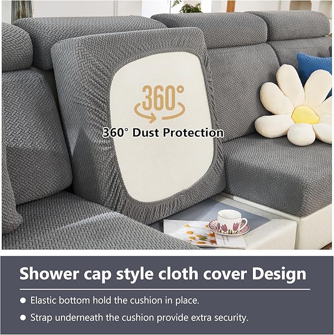 Couch Cushion Covers for Sofa Couch Covers Wear-Resistant Universal Sofa Cover Washable Stretch for Sectional Slipcovers (Texture-Gray,Large Triple Seat Cover)