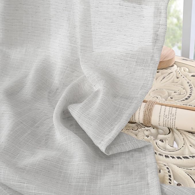 BGment Light Grey Short Linen Curtains 36 Inch Length for Window - Rod Pocket Small Drapes Light Filtering for Cafe Bedroom Decorative Lightweight Natural Rustic, 2 Panels Set, 30 X 36 Inch