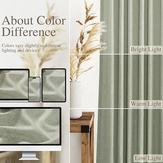 Nanspring Sage Green Semi Sheer Curtains 72 Inches Long 2 Panels Set for Bedroom Back Tab Rod Pocket Light Filtering Drapes Cotton Linen Textured Pale Green Farmhouse Living Room Curtain 52X72 Inch