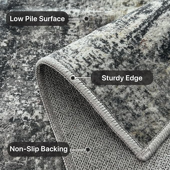 Area Rugs 5x7 for Living Room Bedroom, Modern Abstract Machine Washable Soft Dark Gray Rug, Floor Carpet with Non Slip Backing for Dining Room