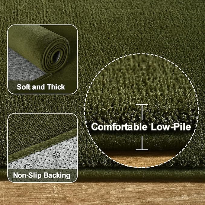Amearea 5x5 Square Area Rugs for Bedroom Living Room, Olive Green Thickened Memory Foam Rug, Fluffy Indoor Washable Rugs Non Slip Minimalist Carpet for Kids Boys Girls Dorm Nursery Room Decor
