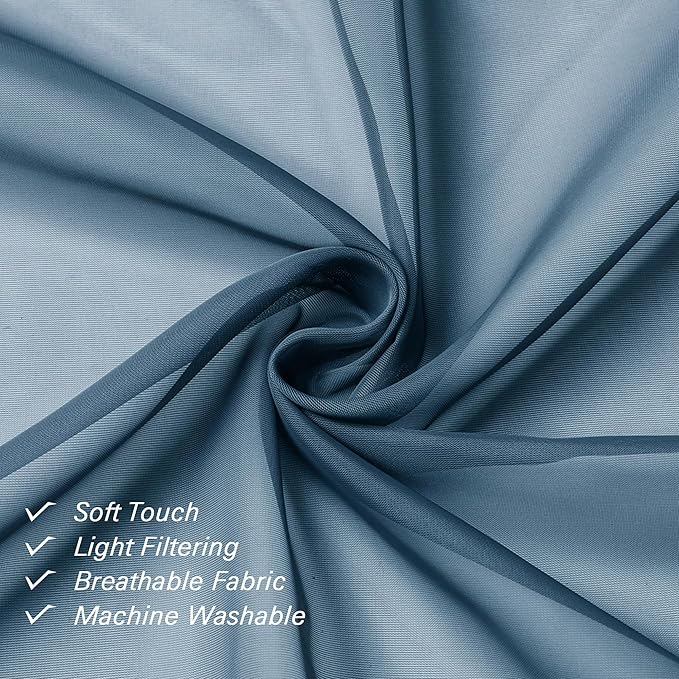 Lecloud Dusty Blue Sheer Curtains 78 Inches Long 2 Panels, Light Filtering Breathable Curtain, Gauzy Stylish Home Decor Drapes with Dual Rod Pocket for Dining Room Bedroom, Each 42" W x 78" L
