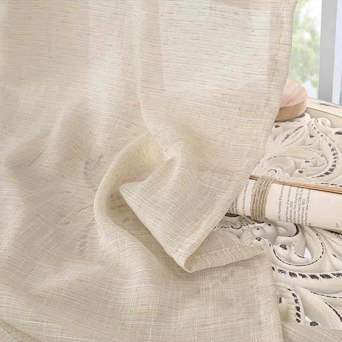 BGment Linen Natural Curtains 40 Inch Length for Short Window - Rod Pocket Small Drapes Light Filtering for Cafe Bedroom Semi Sheer Lightweight Burlap Rustic, 2 Panels Set, 30 X 40 Inch