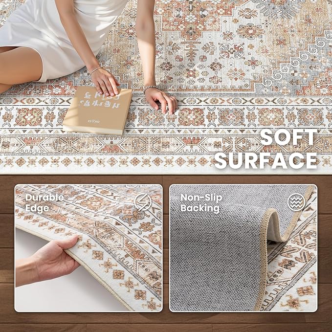 zesthome 2x6 Runner Rug for Hallways, Machine Washable Rug, Non Slip Vintage Low Pile Runners, Stain Resistant Runners for Entryway, Kitchen, Bathroom, Laundry Room, Corridor