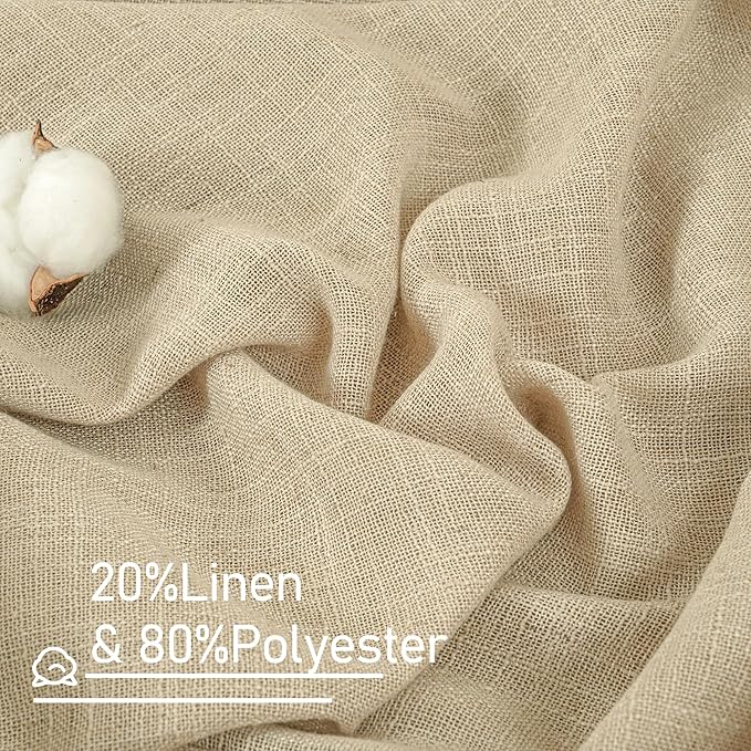 LAMIT Extra Wide Linen Curtains for Bedroom, Natural Light Filtering Faux Linen Textured Panels Semi Sheer Back Tab and Rod Pocket Boho Drapes for Living Room/Farmhouse, 2 Panels, Linen, 60 x 84 Inch