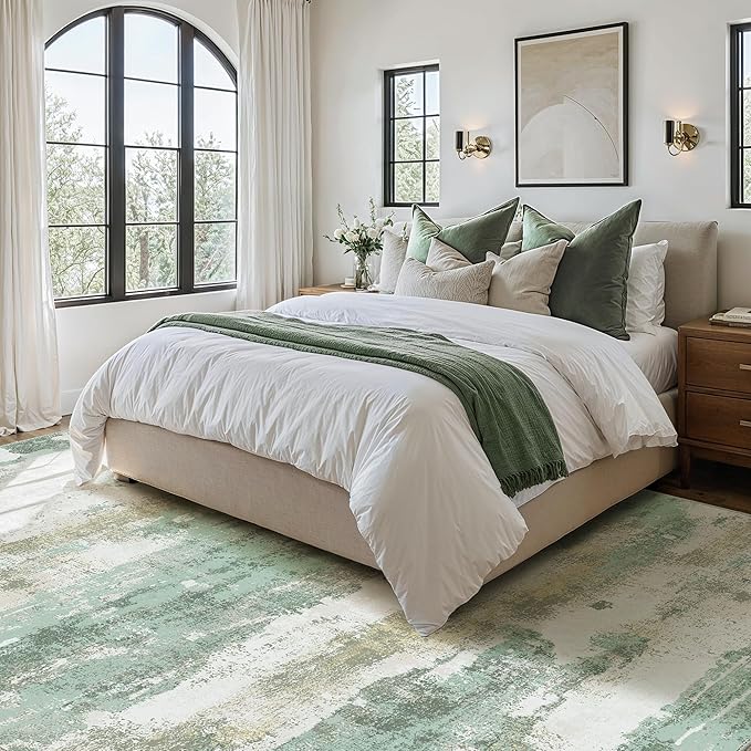 BEIMO Area Rugs 5x7 for Living Room Bedroom, Modern Abstract Machine Washable Large Light Green Rug Soft Rug, Low Pile Floor Carpet with Non Slip Backing for Dining Room