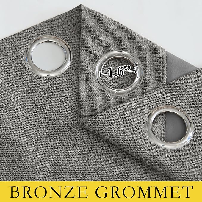 NICETOWN Grizzle Gray Vintage Linen 100% Blackout Curtains for Living Room, Thermal Insulated Curtains 108" Long, Noise Reducing Window Treatment Drapes for Hall Room, 52" Wide Per Panel, Set of 2