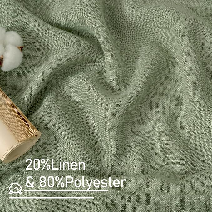 LAMIT Sage Green Linen Curtains 84 inch Length, Semi Sheer Light Filtering Living Room Decor Panels Bronze Grommet Neutral Boho Drapes for Bedroom, 2 Panels Set, 34 x 84 Inch