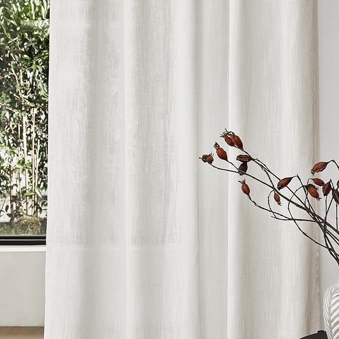 MYSKY HOME French Door Curtains for Closet Doorways, Window White Cotton Sheer Drapes Light Filtering Cute Curtain Panels Elegant Look for Classroom/Guestroom, Beige White, 50" x 72", 2 PCs