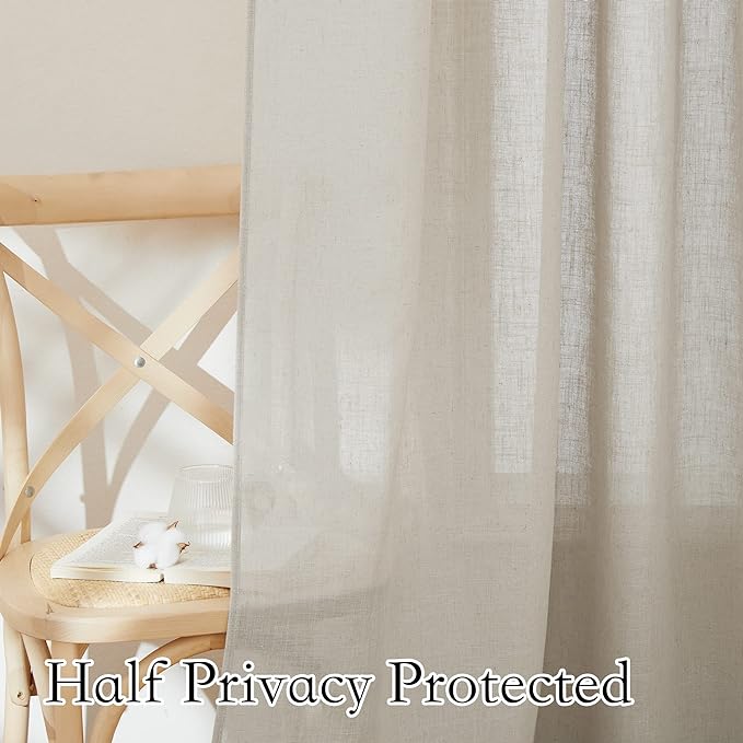 RYB HOME Extra Wide Semi Sheer Curtains, Back Tab Room Divider for Office Bedroom Separation, Large Window Curtains for Sliding Glass Door, Angora, W 70 x L 84, 2 Pcs