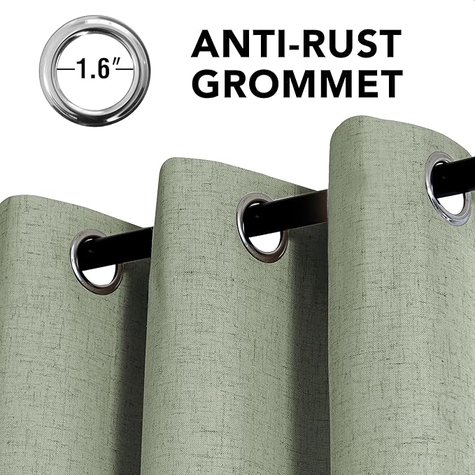H.VERSAILTEX Linen Curtains 100% Blackout Curtains for Bedroom 108 inch Long Full Light Blocking Nature Linen Blended Window Curtains for Living Room Nickel Grommet (2 Panels, Heathered Tea)