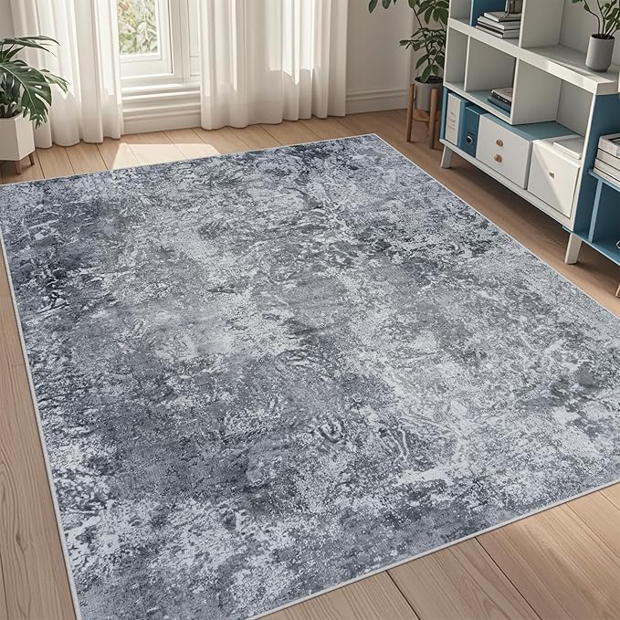 5x8 Area Rugs for Living Room Rug Washable: Abstract Rug for Dining Room Bedroom Carpet Non Slip 5 by 8 Indoor Modern Nursery Home Office Black