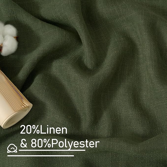 LAMIT Olive Green Linen Curtains 72 inches Long for Living Room, Soft Thick Semi Sheer Light Filtering Bronze Grommet Window Treatments Neutral Drapes for Bedroom, 2 Panels Set, 52 x 72 Inch