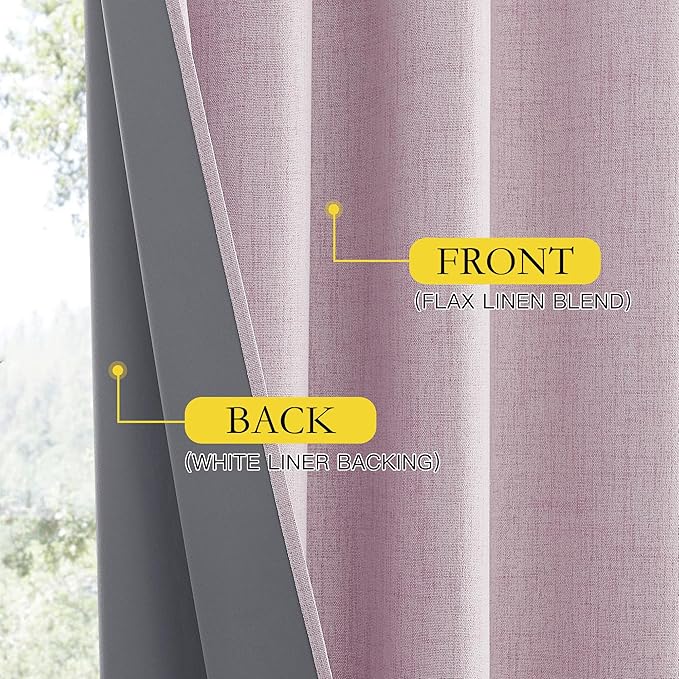 NICETOWN Pink Vintage Linen 100% Blackout Curtains for Living Room, Thermal Insulated Curtains 84" Long, Noise Reducing Window Treatment Drapes for Hall Room, 42" Wide Per Panel, Set of 2