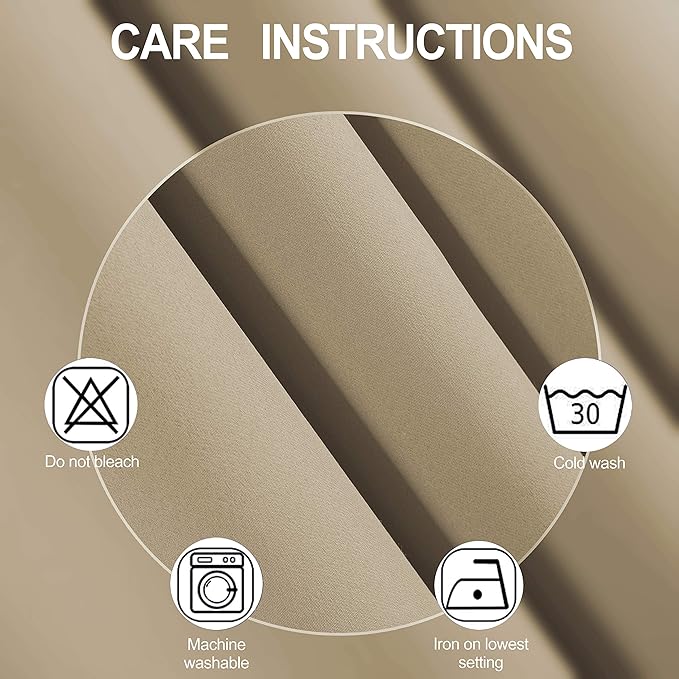 LEMOMO Beige Thermal Blackout Curtains/38 x 63 Inch/Set of 2 Panels Room Darkening Curtains for Bedroom