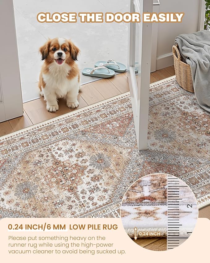 3x16 Runner Rug for Hallway, Non-Slip Long Kitchen Mats for Floor, Vintage Washable Rug for Entryway, Soft Hallway Runner for Dining Room, Bedroom, Living Room(Orange,3'x16')