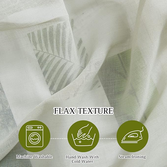 NICETOWN Linen Sheer Curtains for Living Room, Grommet Semi Sheer Privacy Vertical Window Draperies Privacy with Light Penetration for Hall/Villa, Sage Green, 52W by 96L, Set of 2