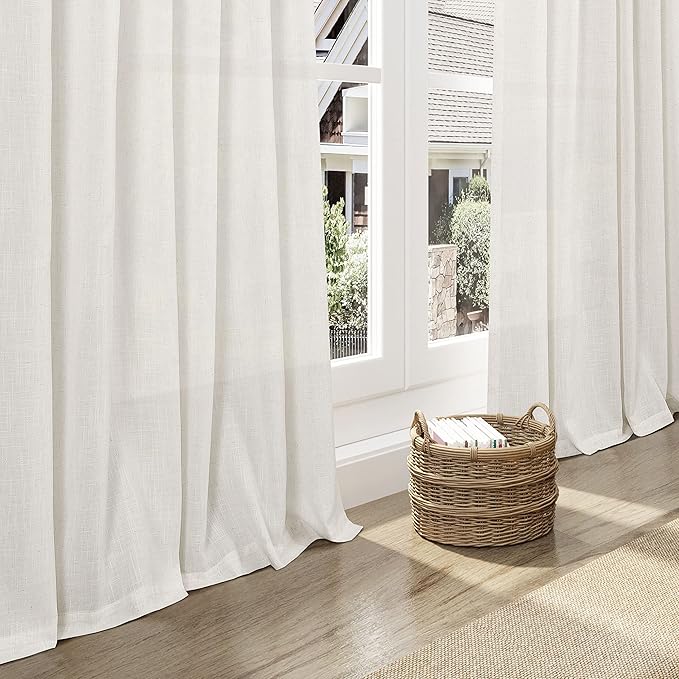 Nanspring Cream Linen Curtains 90 Inches Long for Bedroom Back Tab Light Filtering Privacy Sheer Curtain Modern Farmhouse Coastal Decor Cream Cotton Textured Gauze Curtain 2 Panel Set 70x90