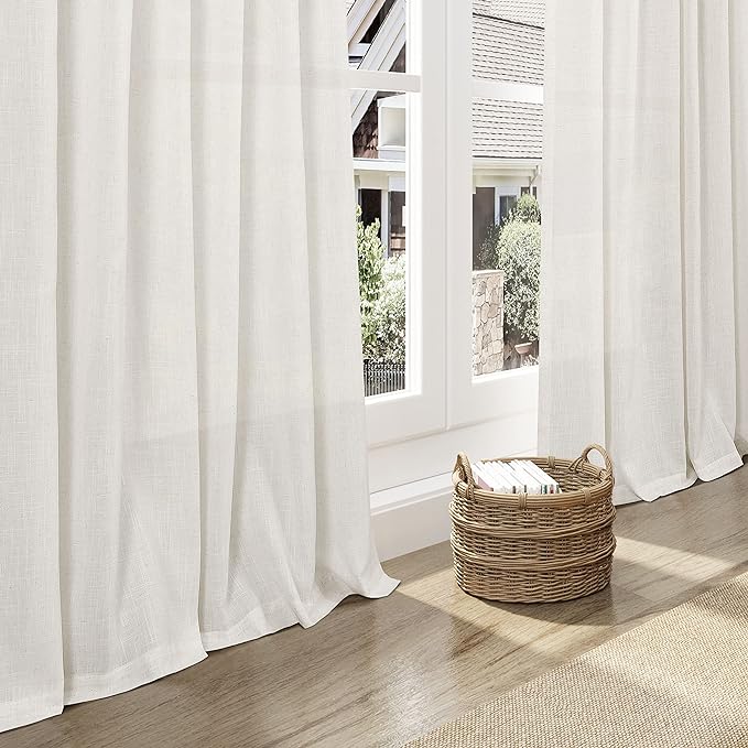 Nanspring Cream Semi Sheer Linen Curtains 88 Inch Length for Living Room Back Tab Rod Pocket Modern Farmhouse Coastal Decor Cotton Textured Gauze Curtains 73 Inches Long for Dining Room Office 52x88