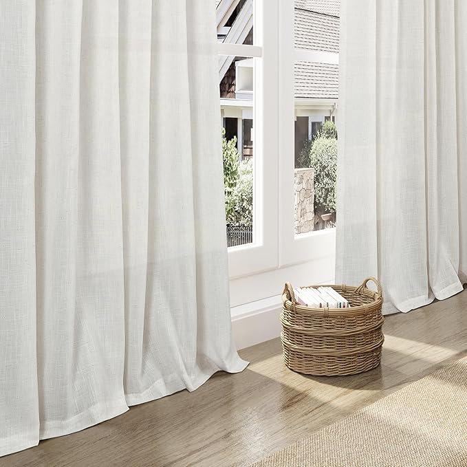 Nanspring Natural Linen Curtains 80 Inch Length for Living Room Country Light Filtering Semi Sheer Curtains Farmhouse Decor Curtain for Bedroom Back Tab and Rod Pocket 52x80, 2 Panels