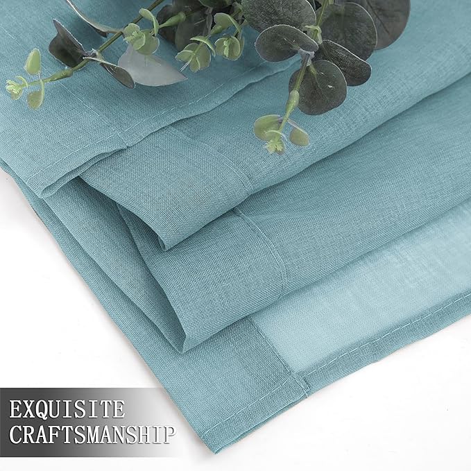 Tollpiz Short Sheer Curtains Linen Textured Bedroom Curtain Sheers Light Filtering Rod Pocket Voile Curtains for Living Room, 54 x 45 inches Long, Dusty Blue, Set of 2 Panels