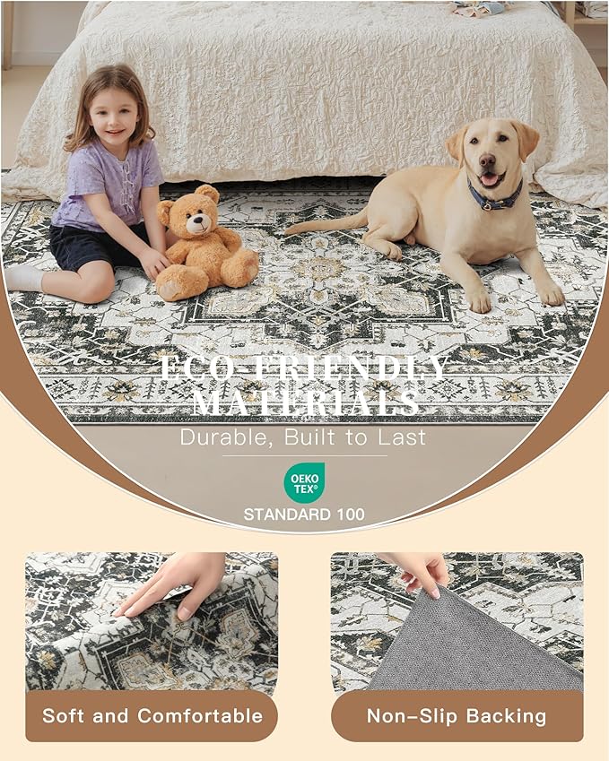 Madane Runner Rugs for Hallway 2x10 Long Washable Non-Slip Hallway Runner Rug Low-Pile Stair Kitchen Runner Soft Throw Carpet for Entrance Living Dining Laundry Room (Black, 2 x 10)