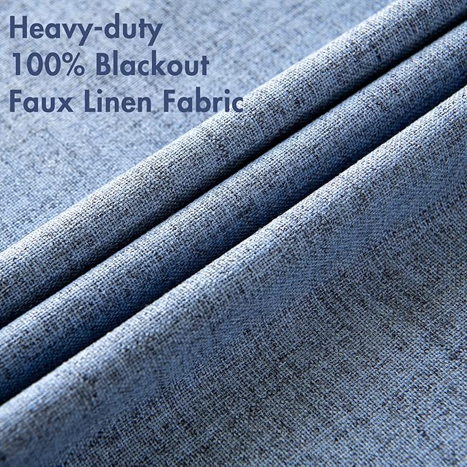 MIULEE Linen Texture Curtains for Bedroom Solid 100% Blackout Thermal Insulated Stone Blue Curtains Grommet Room Darkening Drapes for Living Room Nursery 52x108 Inch (2 Panels)