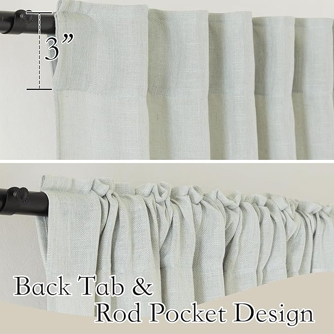 RYB HOME Green Linen Curtains Extra 70 inches Widith, Light Filtering Privacy Assured Machine Washable Vintage for Bedroom Kids Room Bathroom, W 70 x L 95 inch, 2 Pcs, Sage Green