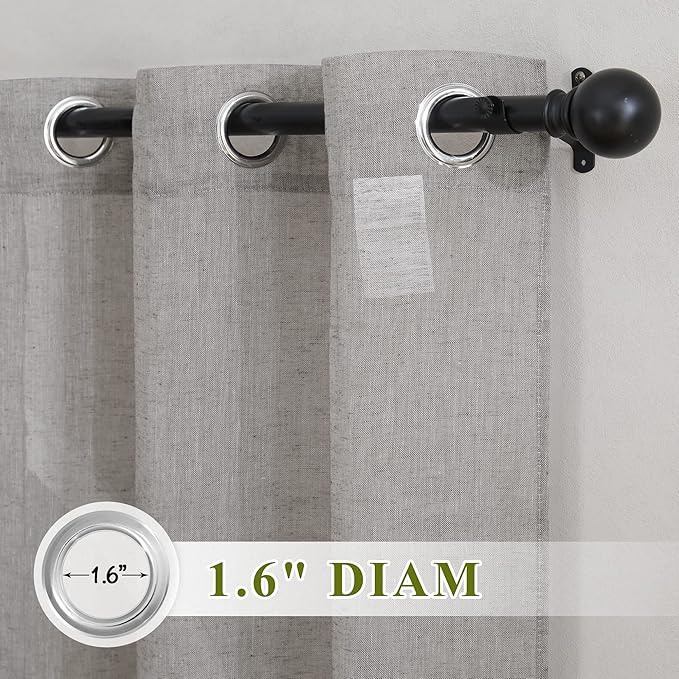 NICETOWN Charcoal Grey Linen Curtains for Bedroom 63 inch Long, Grommet Flax Semi Sheer Window Curtains & Drapes Privacy with Light Filtering for Kids Room, 2 Panels, W36 x L63