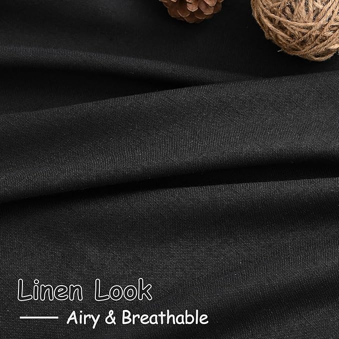 Extra Wide 100 Inch Linen Curtains for Living Room Divider Light Filtering Semi Sheer Back Tab Patio Curtains for Sliding Door Black Coastal Decor Sunroom Floor to Ceiling Window Curtain 100x84