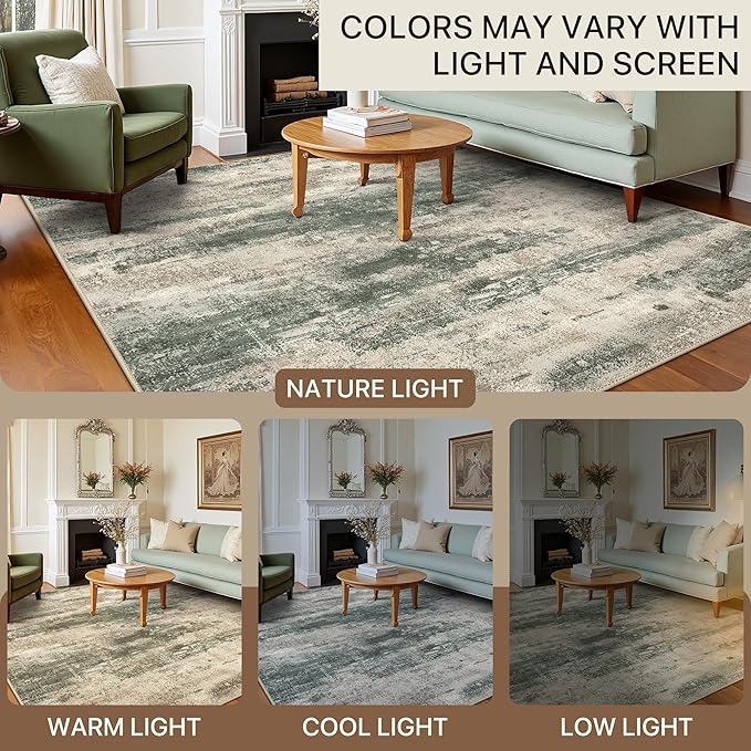 BEIMO Runner Rug for Hallway Kitchen, 2'6"x10' Machine Washable Runners Rug for Entryway, Soft Modern Abstract Throw Rugs, Low Pile Floor Cover with Non Slip Backing, Grey/Dark Green