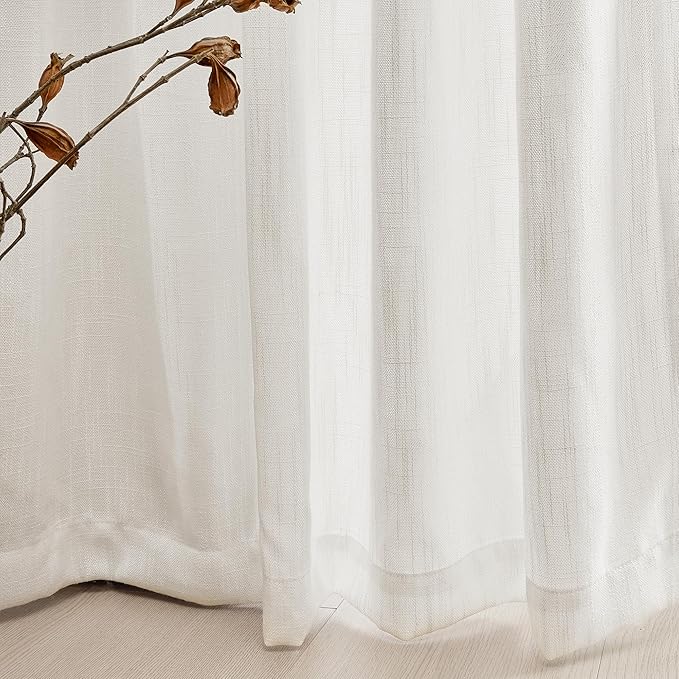 MYSKY HOME Natural Living Room Curtains Boho Semi Sheers Light Filtering Back Tab Privacy Drapes for Patio Pergola Gazebo Nice Vertical Elegant Style, Beige White, 50 x 95 Inches, 2 Panel Sets