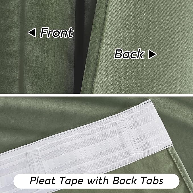 RYB HOME Sage Green Velvet Curtains 84 inches, Room Darkening Super Soft Velvet Drapes with Pleat Tape for Living Room, Thermal Insulated Window Treatment for Bedroom, W52 x L84 inch, 2 Panels