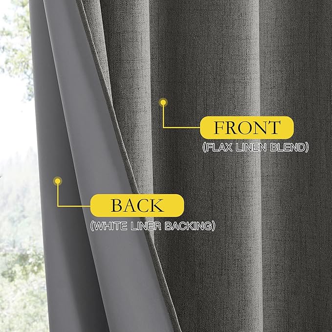 NICETOWN Grizzle Gray Vintage Linen 100% Blackout Curtains for Classroom, Thermal Insulated Curtains 72" Long, Noise Reducing Window Treatment Drapes for Gym Room, 42" Wide Per Panel, Set of 2