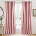 RYB HOME Living Room and Dining Room Curtains and Drapes Linen Sheer, Light Filtering Curtains 90 inches Long, Back Tab/Rod Pocket, Peach Blush, W 52 x L 90 inches, 2 Panels Set