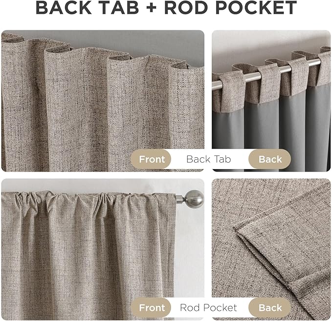Joydeco Blackout Curtains for Bedroom - Natural Linen Curtains 37 X 63 inch, Thermal Insulated 100% Blackout 2 Panels Light Blocking Drapes, Rod Pocket & Back Tabs, Darkening Privacy for Living Room