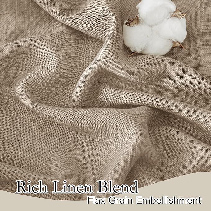 RYB HOME Khaki Linen Curtains 95 inches, Rod Pocket & Back Tab Linen Blend Boho Elegant Light Filtering Stain Resistant Privacy Protected Panels for Dining Room, 52" W, 2 Panels
