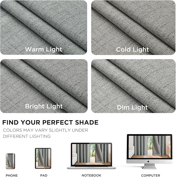 Joydeco Blackout Curtains for Bedroom - 63 Inch Long 100% Light Blocking 2 Panels Light Grey Drapes, Thermal Insulated Room Darkening Curtains, Linen Textured for Living Room, Rod Pocket & Back Tabs