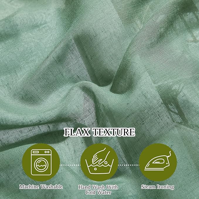 NICETOWN Linen Curtains Flax Sheer Texture for Living Room, Grommet Semi Sheer Vertical Drapes Privacy with Light Filter for Home Office/Farm House, W52 x L96, Olive Green, 1 Pair