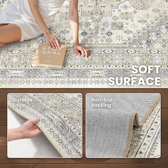 zesthome Washable Runner Rug 2.5x10 - Stain Resistant Entryway Rug,Ultra-Thin Kitchen Rugs, Anti Slip Backing Runner Rugs for Entrance Laundry Room Indoor Hallway (Beige,2.5'x10')