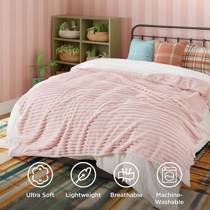 Bedsure GentleSoft Blankets Queen Size for Bed - Cozy Soft Blankets for Women, Cute Large Fleece Throws for Girls, Crystal Pink, 90x90 Inches