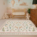 Flower Area Rug for Girls Bedroom - Washable 3x4 Light Pink Large Entryway Rug for Laundry Room, Kitchen, Bedroom, Dorm, Insect Print Vintage Floral Non-Slip Throw Rug Low Pile Stain Resistance