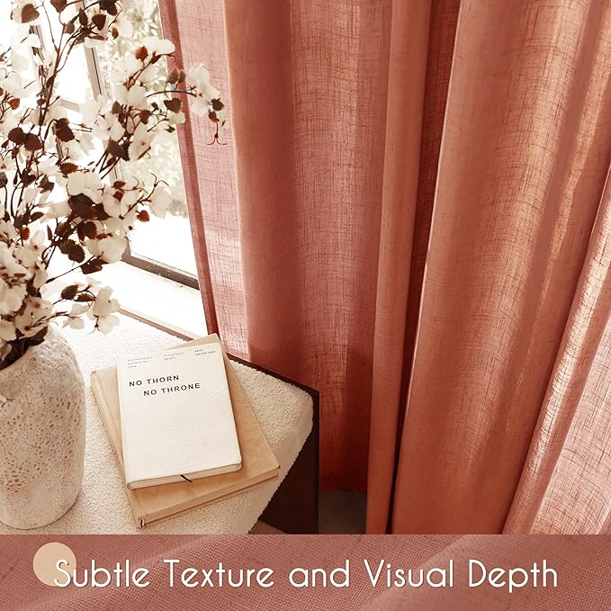 90 inch Linen Terracotta Curtains 2 Panels for Living Room Back Tab Light Filtering Semi Sheer Rust Colored Curtains 90 inches Long Soft Thick Cotton Cloth Textured Rustic Boho Farmhouse Room Decor