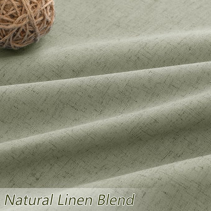 Sage Green 100% Blackout Linen Curtains 144 Inch Length 2 Panels Set for Living Room Bedroom Back Tab Thermal Insulated Black Out Drapes Room Darkening Farmhouse Style for Bedroom Window Curtains