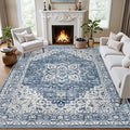 Area Rugs 9x12 Living Room Rug: Washable Rug Soft Vintage Boho Medallion Carpet Indoor Floor Non-Slip Stain Resistant Large Carpets for Bedroom Dining Room Farmhouse Nursery Home Office Blue