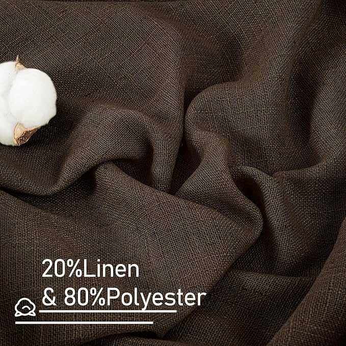 LAMIT Dark Brown 72 inch Linen Curtains for Living Room 2 Panels, Linen Textured Light Filtering Semi Sheer Bronze Grommet Farmhouse Curtain Panels for Bedroom/Farmhouse, 52 x 72 Inch