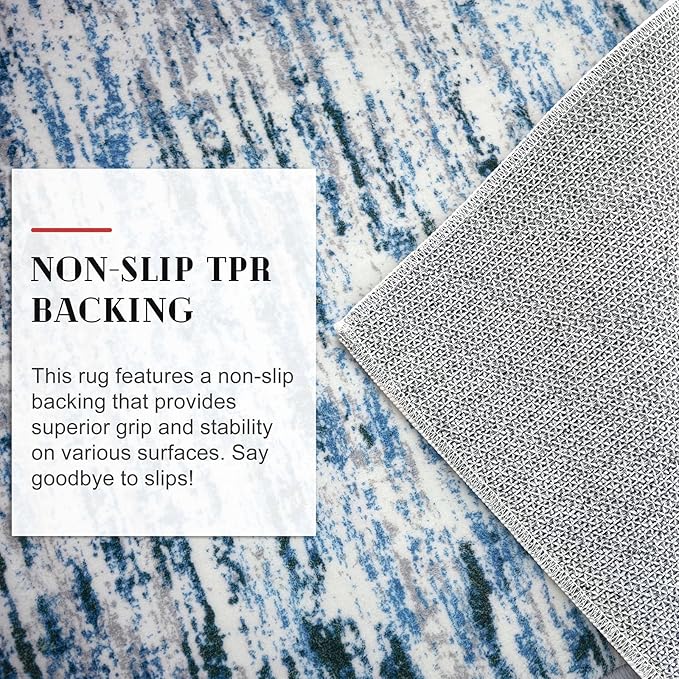 Lansny Modern Abstract Runner Rug 2x12, Grey Blue White Washable Long Kitchen Runner Non-Slip Soft Hallway Rug Runner Thin Print Faux Wool Carpet for Entryway Bedroom Laundry Room Indoor Home Decor